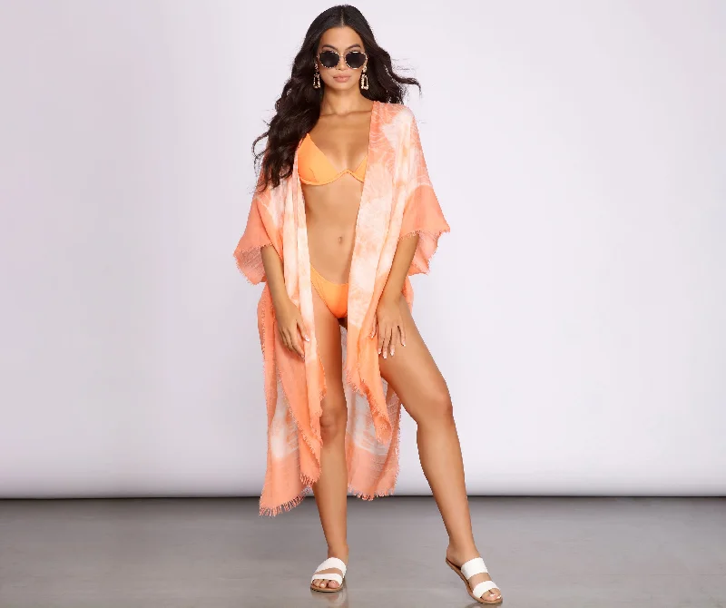 Color Splash Tie Dye Tie Front Kimono