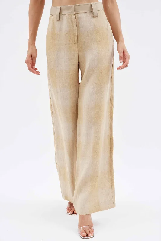 Contrast Waistband Tan Check Trouser