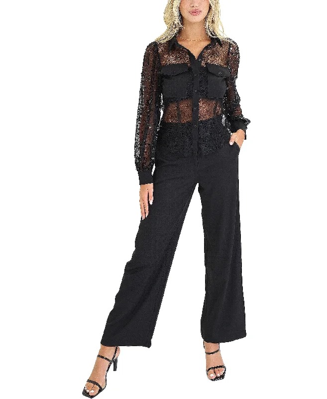 Lace Sequin Blouse & Pant Set- 2 Pc Set