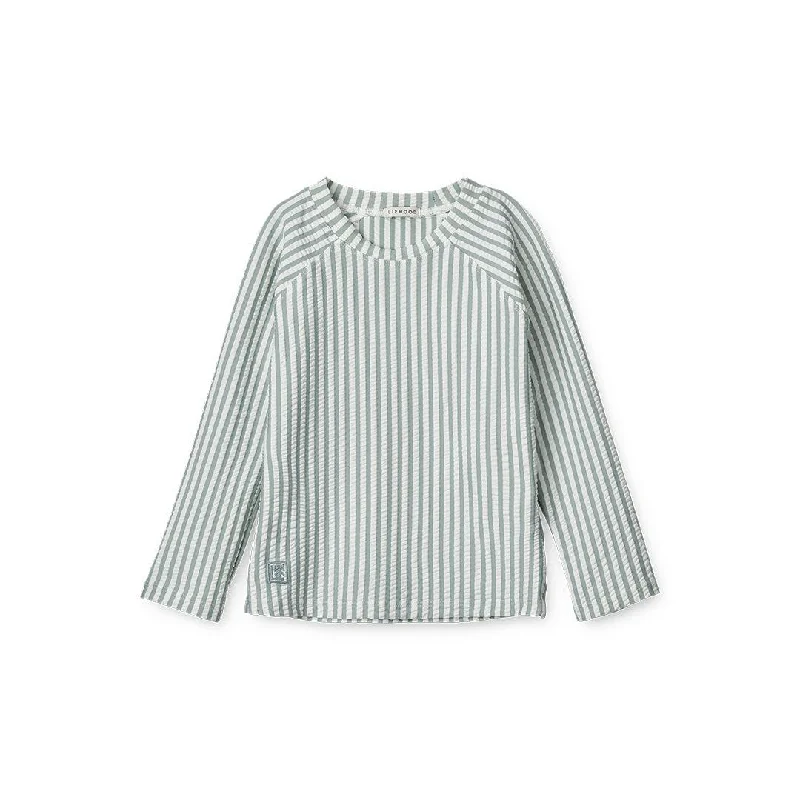 Liewood Noah Seersucker Swim Tee - Sea Blue Stripe - White