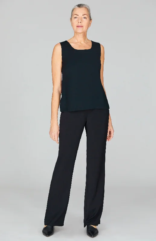 Lustrous Crepe Essential Straight Leg Pant w/Flat Front & Back Elastic