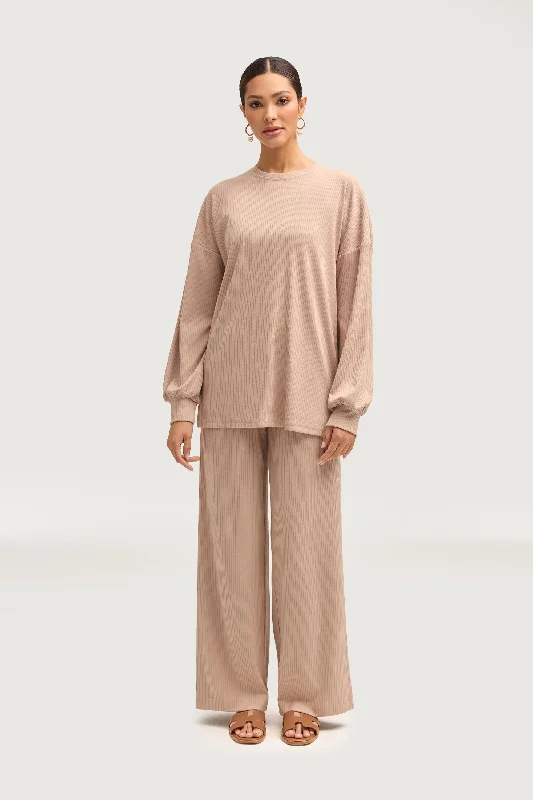 Mona Ribbed Top & Pants Matching Set - Chai