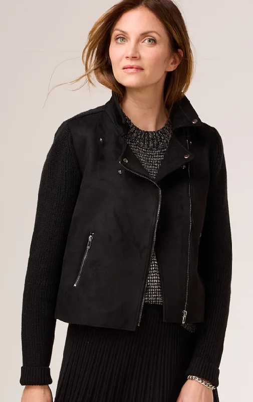 Nic & Zoe Black Mixed Media Moto Jacket