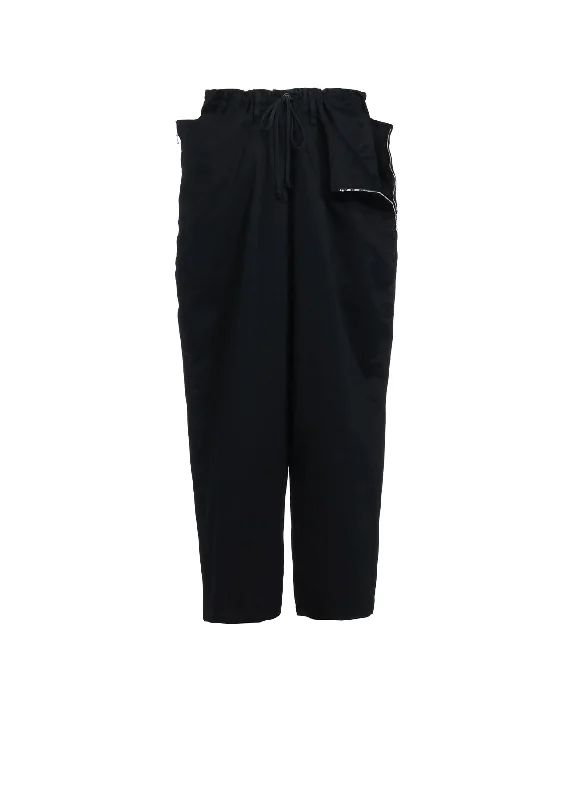 COTTON TWILL DRAWSTRING WIDE PANTS WITH ZIP SIDE POCKET