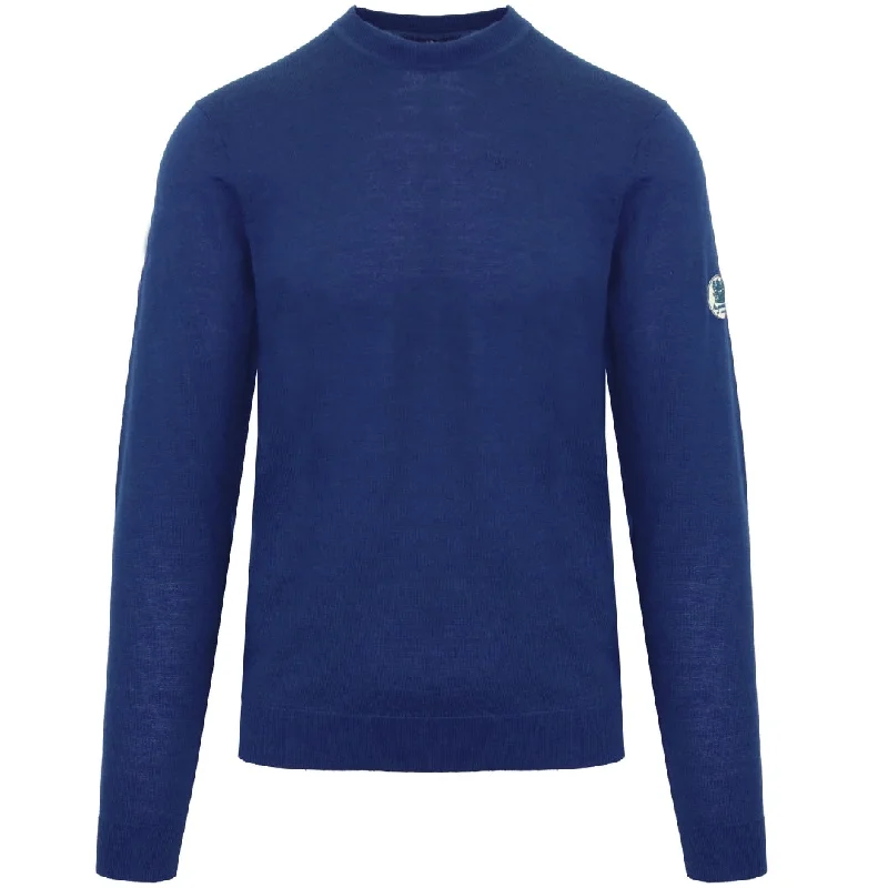 Aquascutum Plain Round Neck Blue Jumper