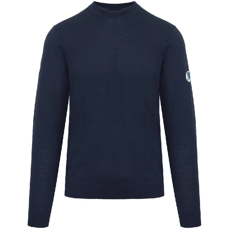 Aquascutum Plain Round Neck Navy Blue Jumper