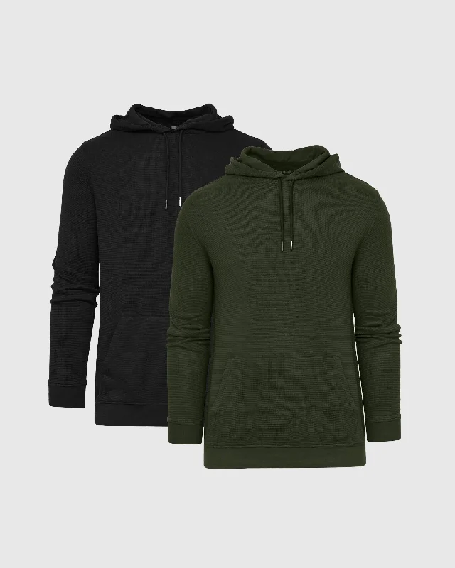 Black & Dark Olive Waffle Hoodie 2-Pack