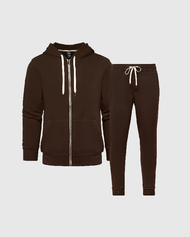 Dark Oak Fleece Zip Hoodie and Jogger Set