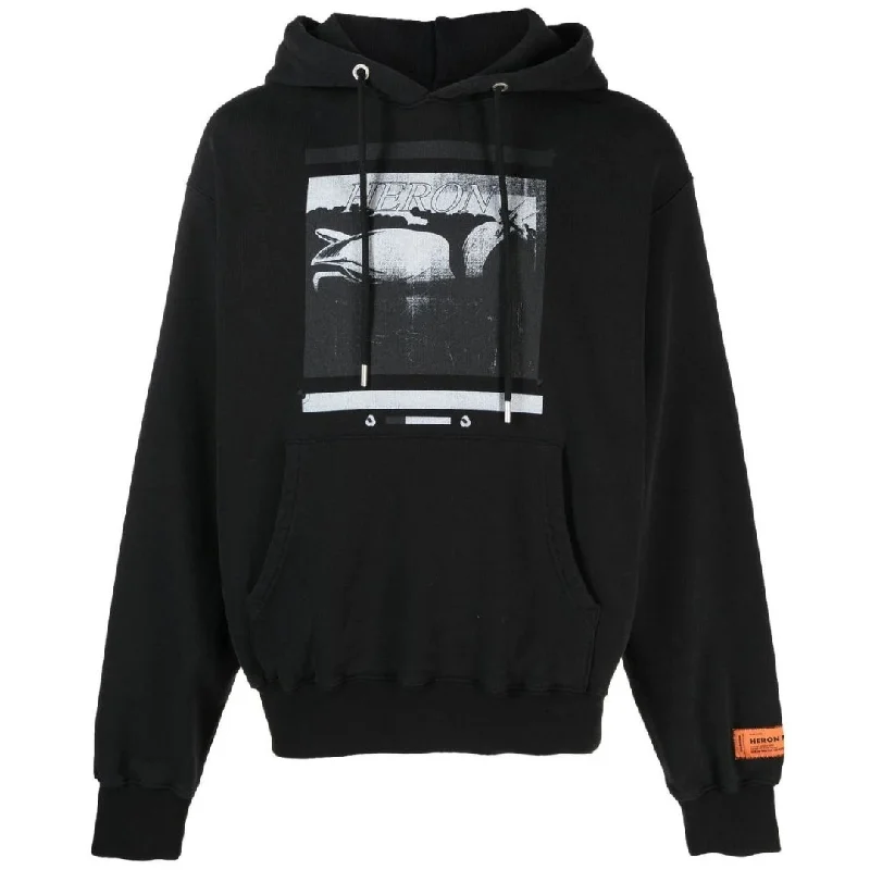 Heron Preston Graphic Print Logo Black Hoodie