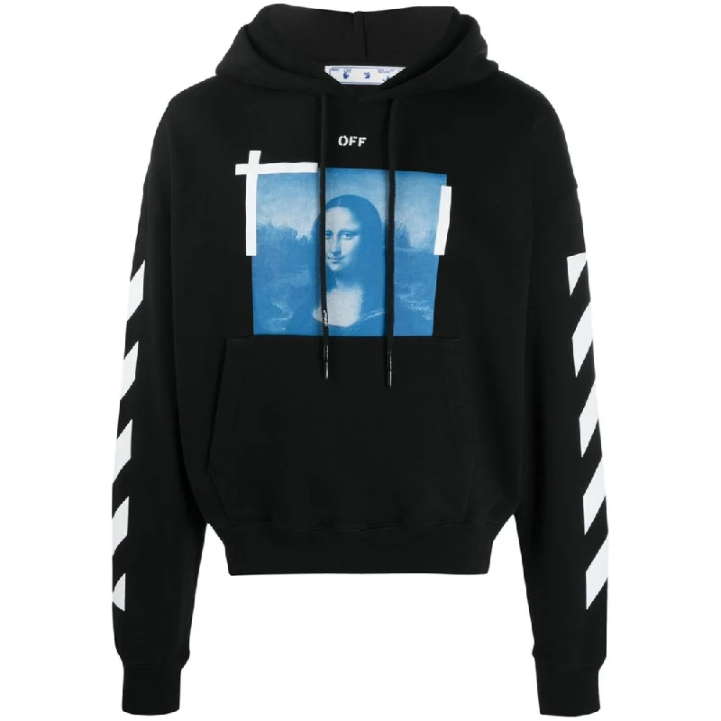 Off White Blue Monalisa Oversized Fit Black Hoodie