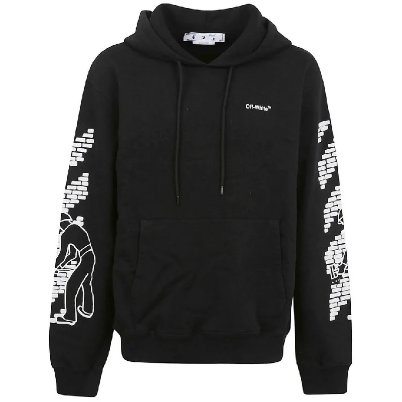 Off-White Bricks Design Slim Fit Black Hoodie