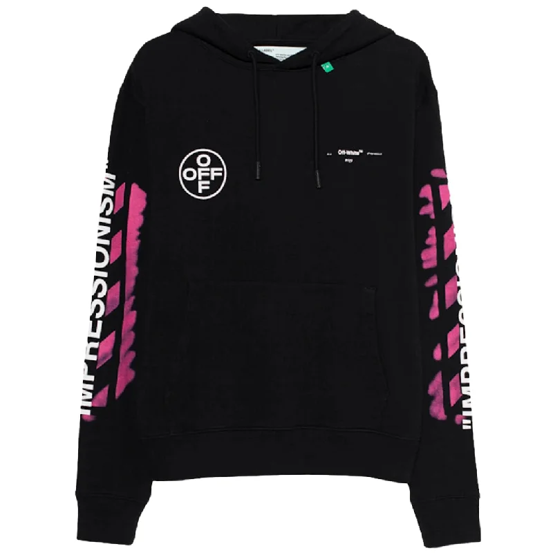 Off White Bright Pink Acrylic Arrow Slim Fit Black Hoodie