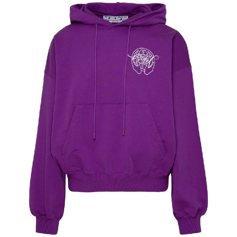 Off White Hand Arrow Design Boxy Fit Purple Oversized Hoodie