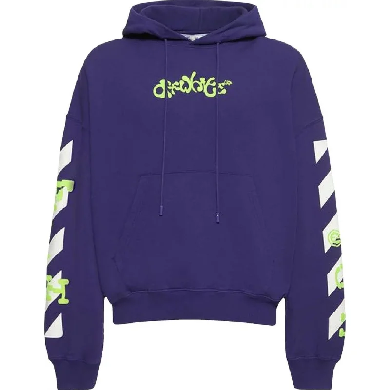 Off White Opposite Arrow Design Boxy Fit Purple Oversized Hoodie