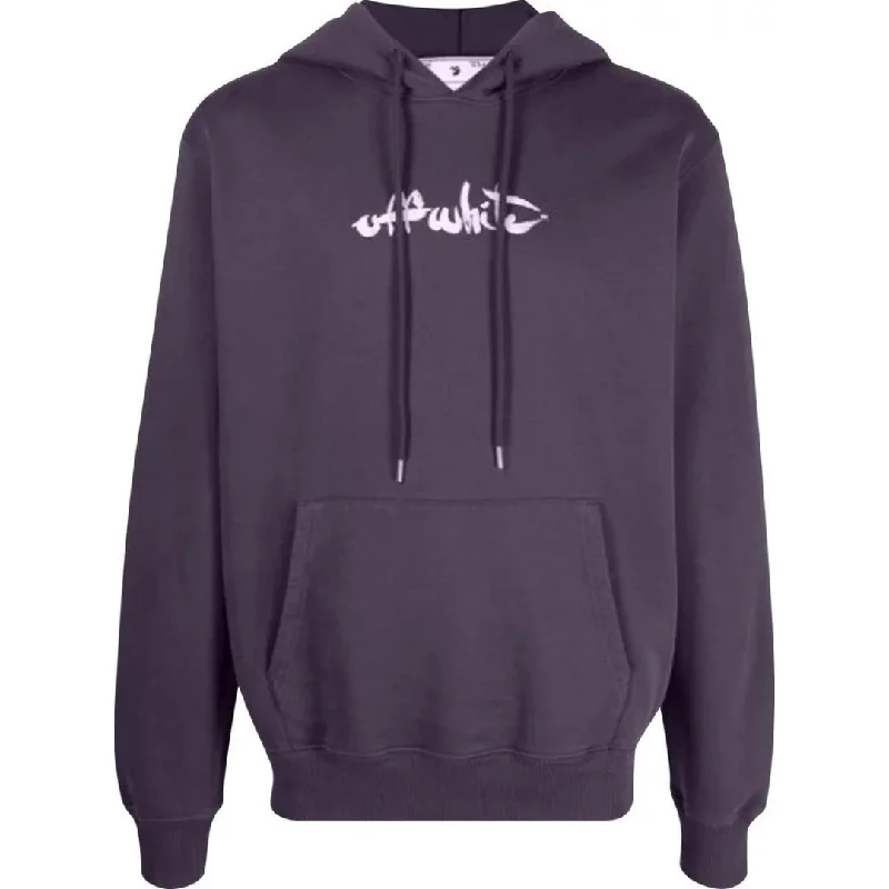 Off White Script Logo Slim Fit Aubergine Hoodie