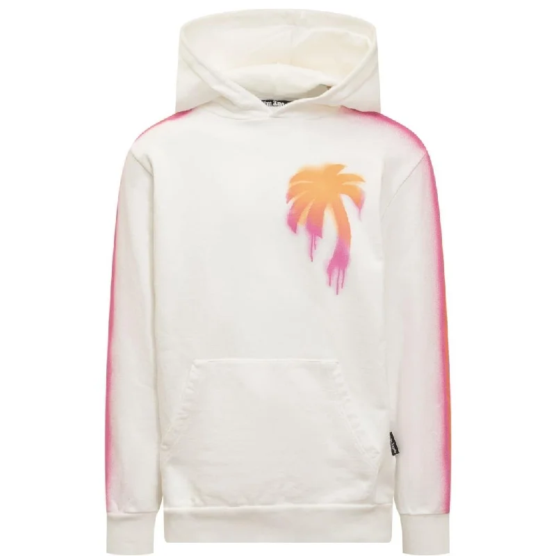 Palm Angels Sprayed Palm Tree Design White Hoodie