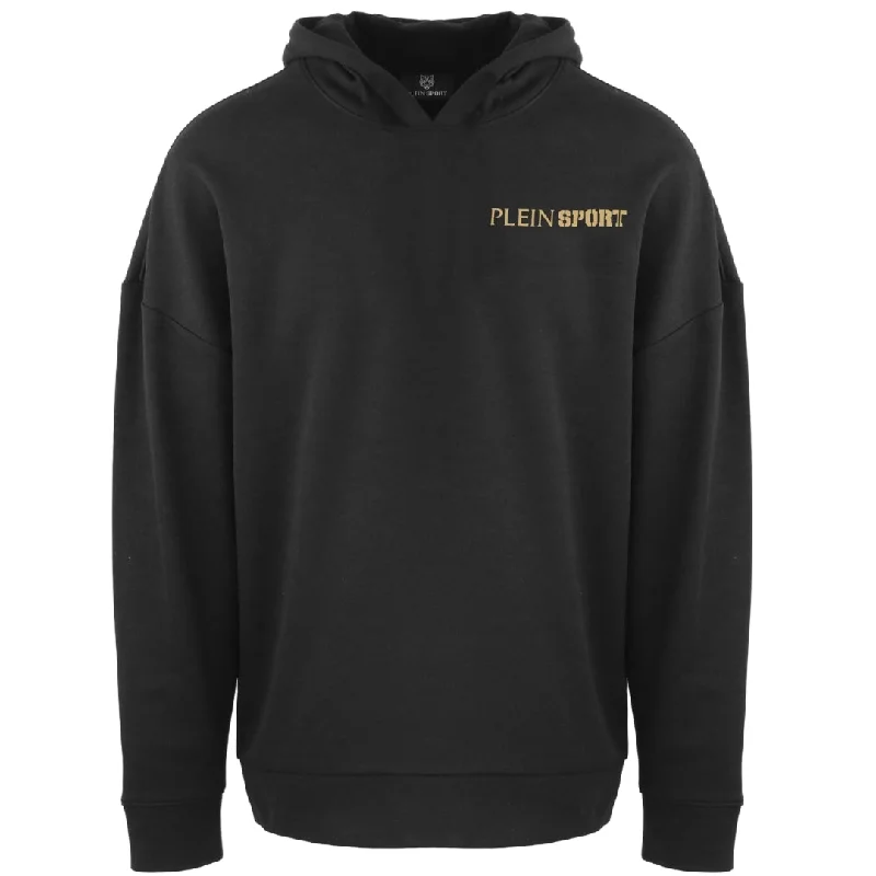 Plein Sport Gold Block Logo On Chest Black Hoodie