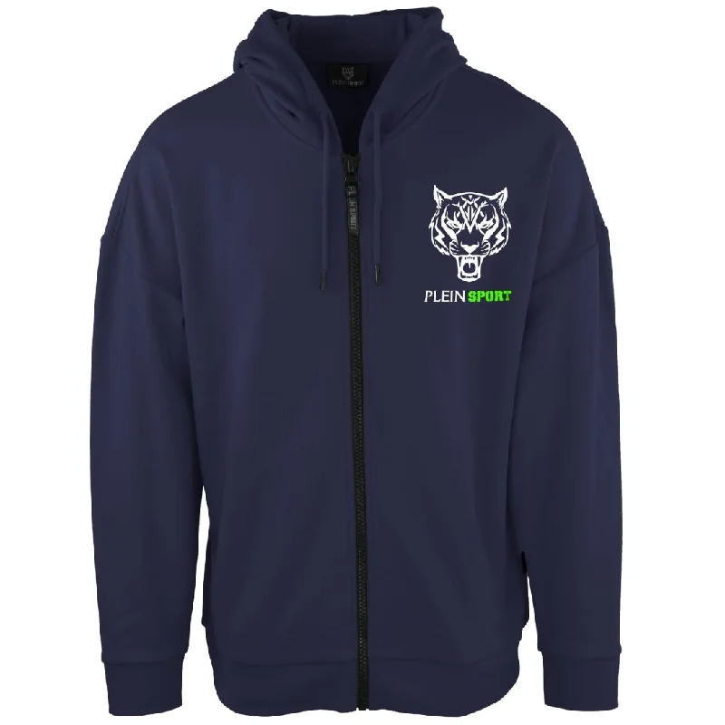 Plein Sport Green Logo Navy Blue Zip Up Hoodie