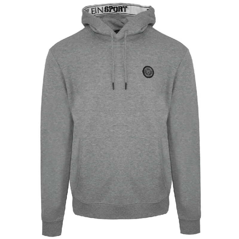 Plein Sport Large Circle Logo On Back Taped Hood Grey Hoodie