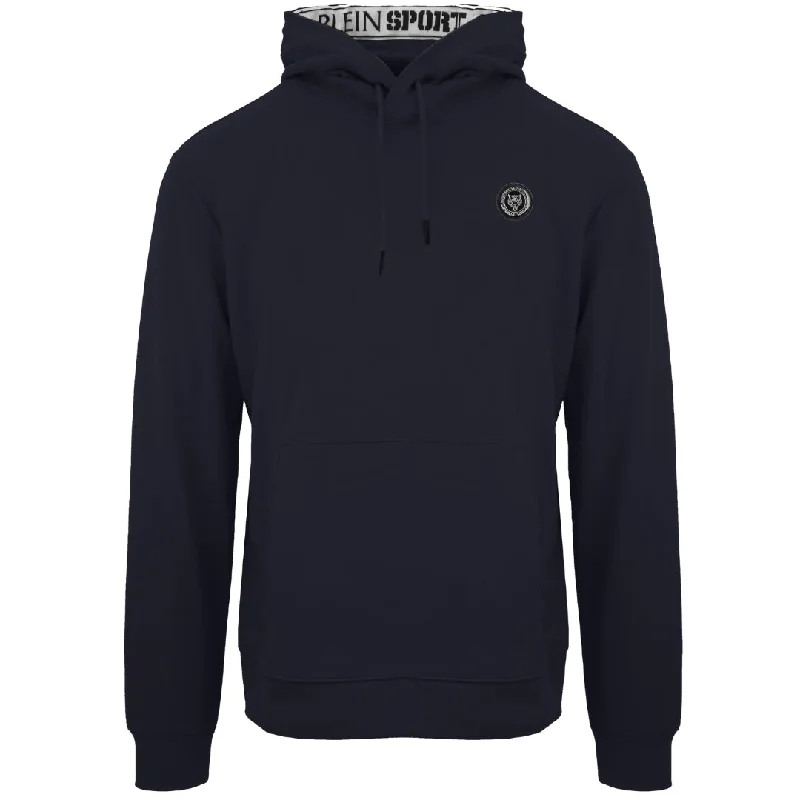 Plein Sport Large Circle Logo On Back Taped Hood Navy Blue Hoodie