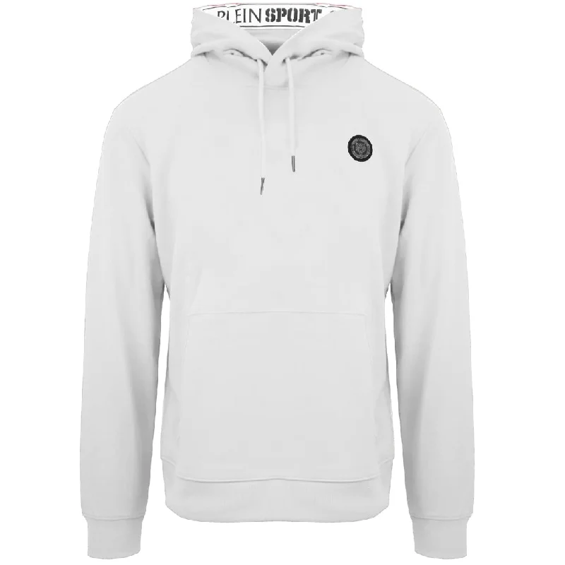 Plein Sport Large Circle Logo On Back Taped Hood White Hoodie