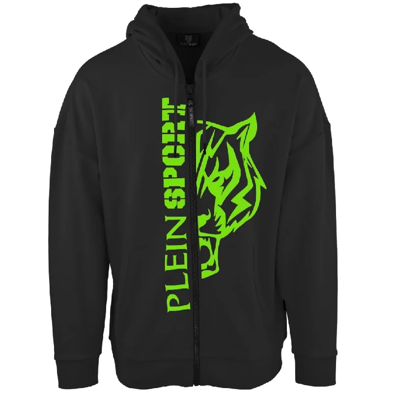 Plein Sport Large Green Logo Black Zip Up Hoodie