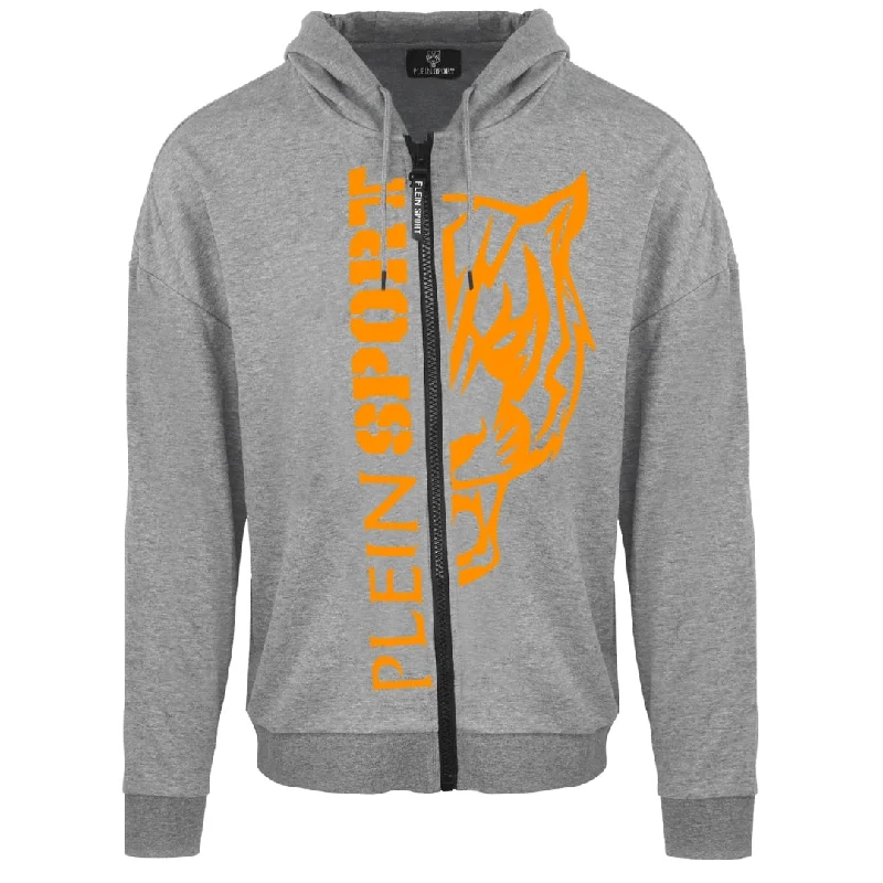 Plein Sport Large Orange Logo Grey Zip Up Hoodie