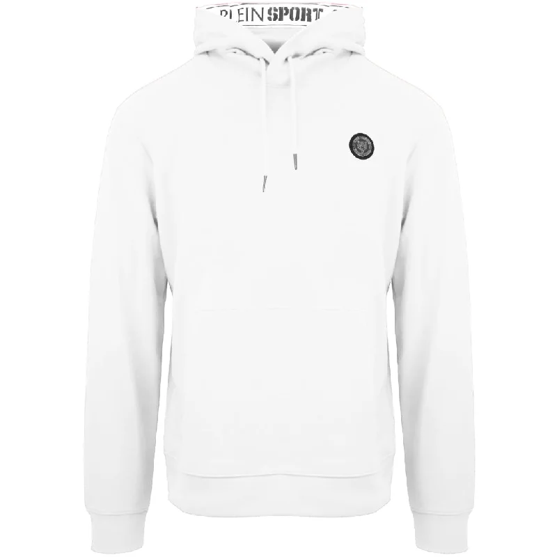 Plein Sport Large Scratch Logo Taped Hood White Hoodie