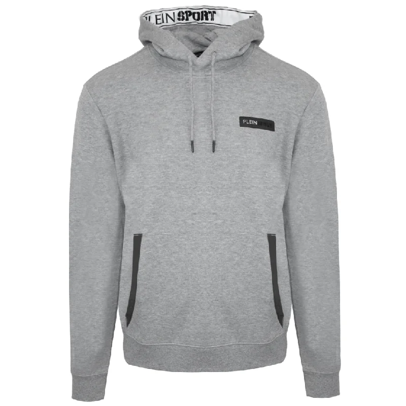 Plein Sport Patch Logo Taped Hood Grey Hoodie