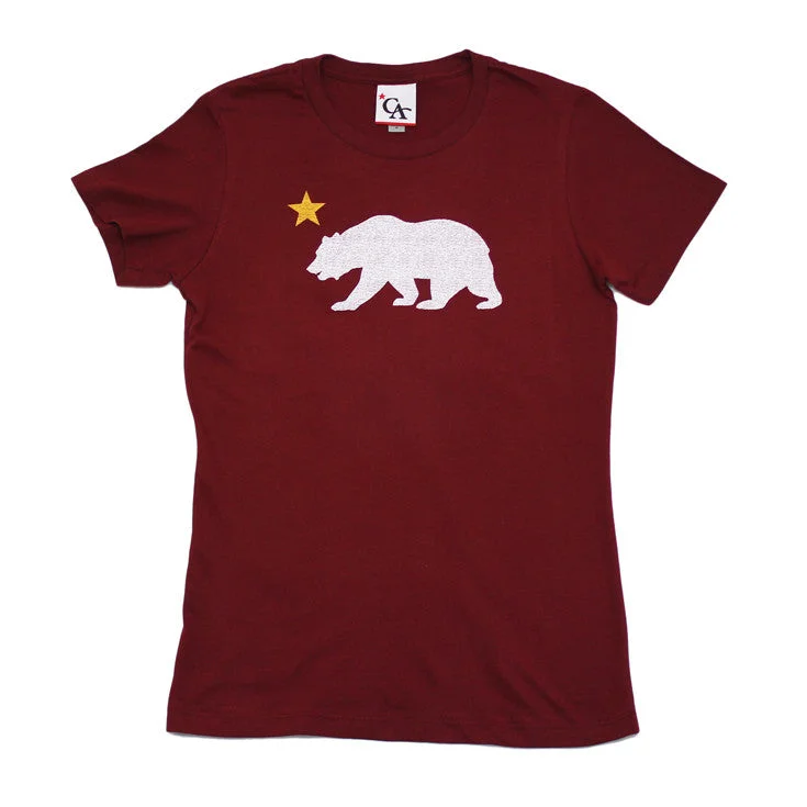 Womens Cali Bear Star T-Shirt Burgundy