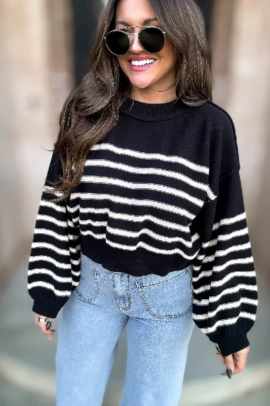 Black Striped Long Sleeve Sweater Top