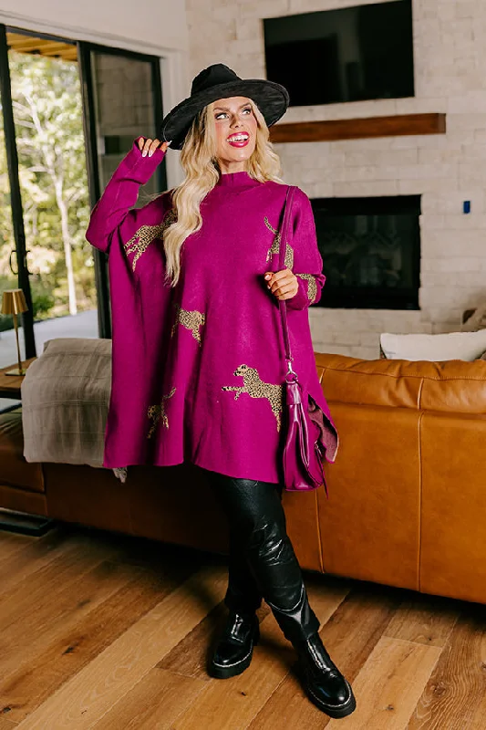 Cozy And Kind Cheetah Sweater In Royal Plum Curves