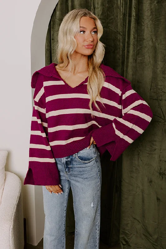 Fill Up Your Cup Stripe Sweater In Royal Plum