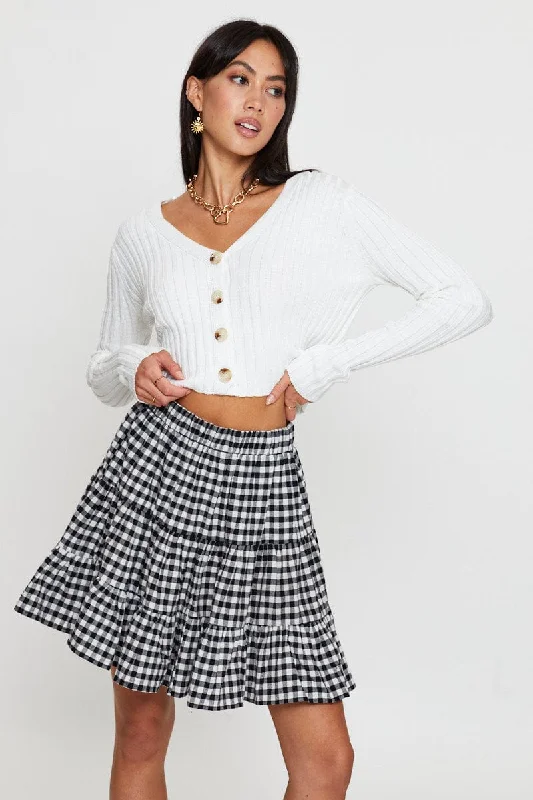 Check Flare Skirt Mini High Rise