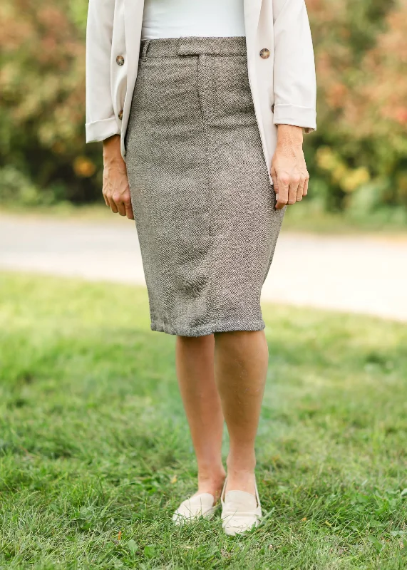 Herringbone Straight Fit Midi Skirt