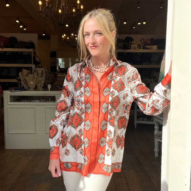 Le Sarte Orange Print Blouse