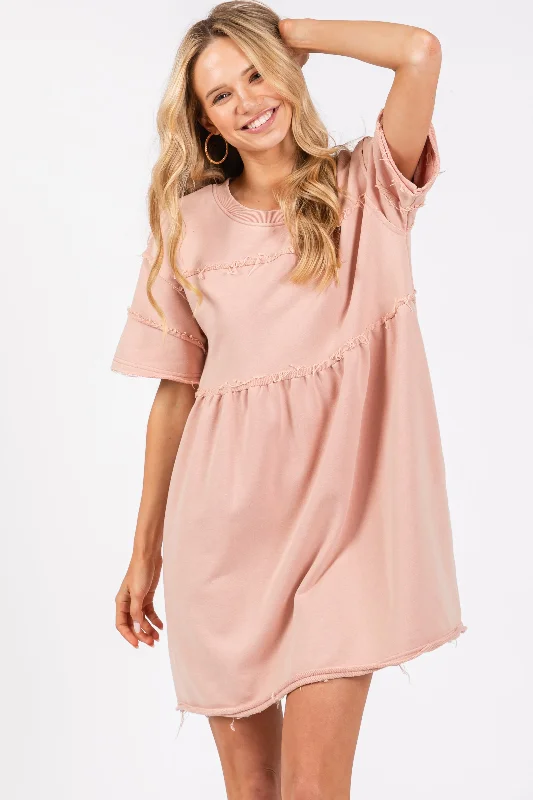 Mauve Raw Hem Short Sleeve Dress