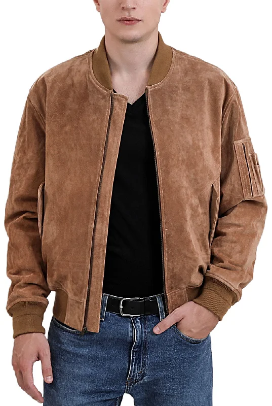 Landing Leathers Men MA-1 Suede Leather Flight Bomber Jacket