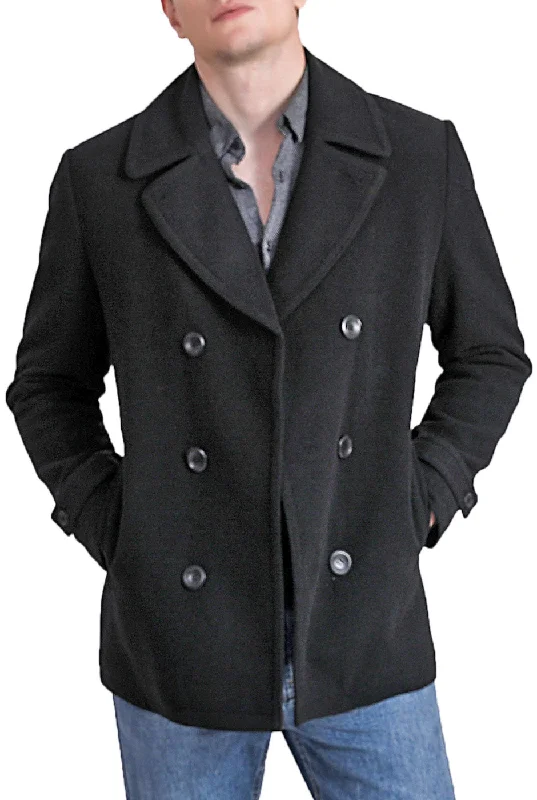 Landing Leathers Men Navy Wool Blend Pea Coat