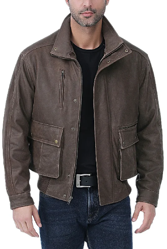 Landing Leathers Men Distressed Cowhide Leather Bomber Jacket