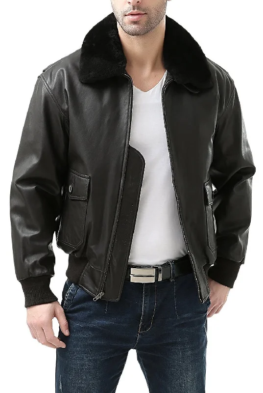 Landing Leathers Men Premium Navy G-1 Goatskin Leather Flight Bomber Jacket