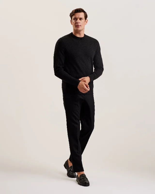 Loung Ls Diamond Stitch Crew Neck Black