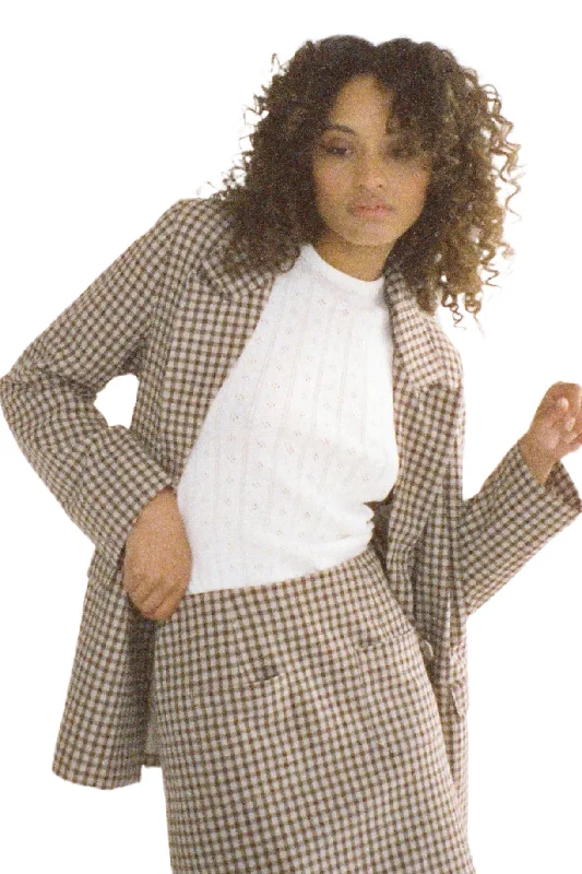 ROLLAS Womens Slouch Blazer Gingham - Khaki