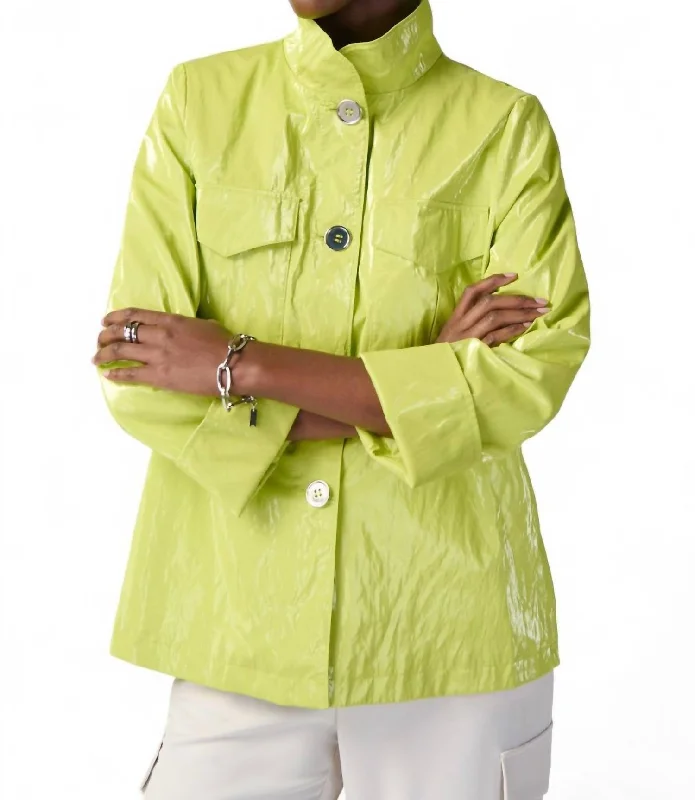 Waxed Finish Cropped Coat In Key Lime