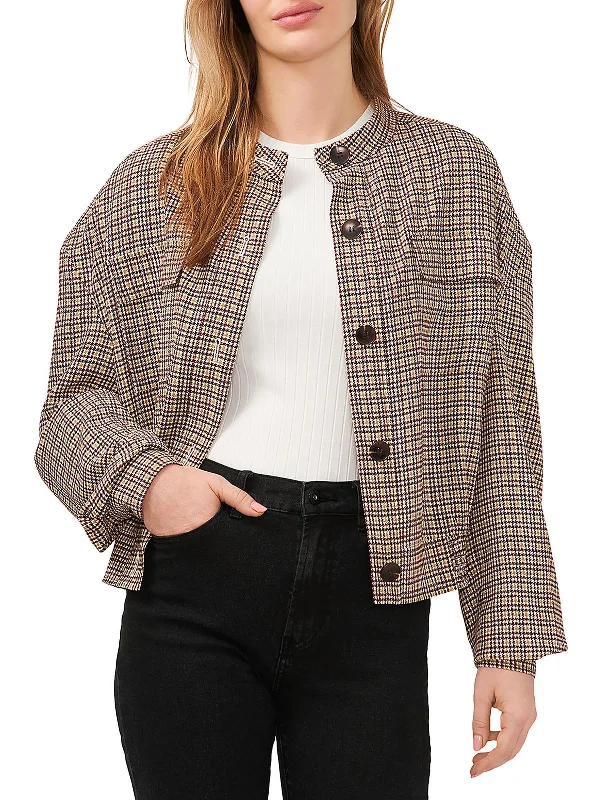 Womens Houndstooth Pleated Bomber Jacket